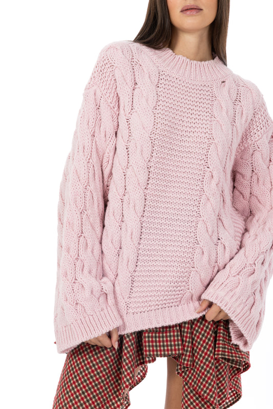 Anima – Maglione a Trecce Girocollo Rosa Baby