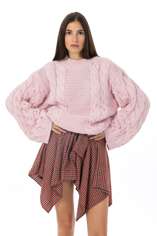 Anima – Maglione a Trecce Girocollo Rosa Baby