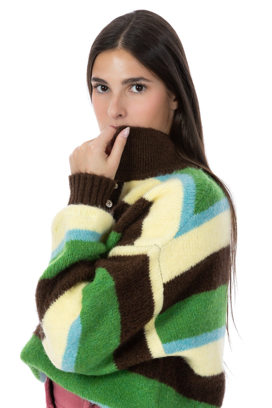 Charlie – Polo a Righe in Mohair Marrone/Verde/Azzurro/Giallo