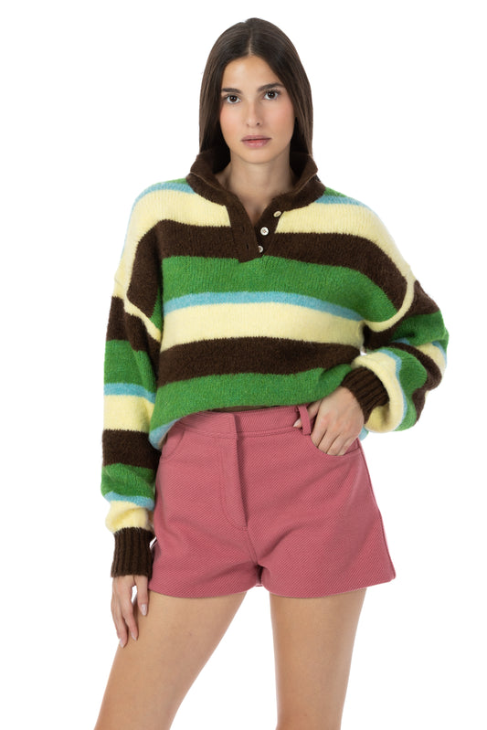 Charlie – Polo a Righe in Mohair Marrone/Verde/Azzurro/Giallo