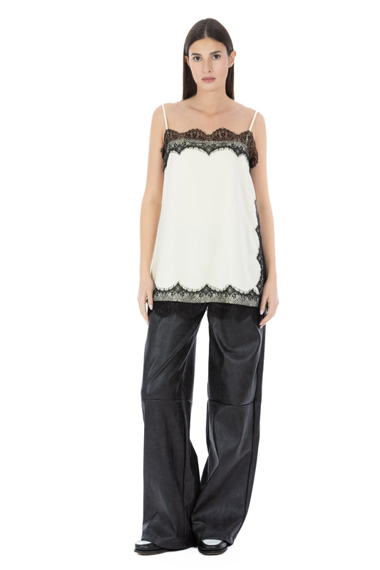 Camille – Top in Viscosa con Pizzo Burro/Nero