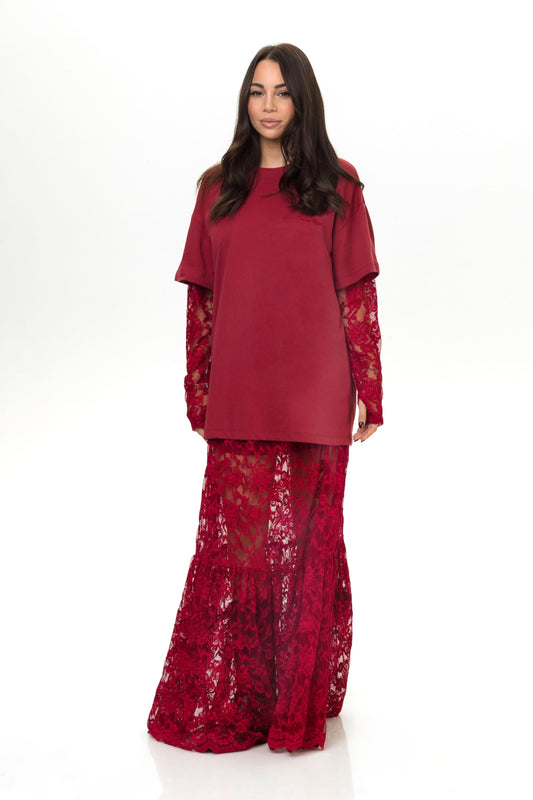 T-shirt Lace Bordeaux
