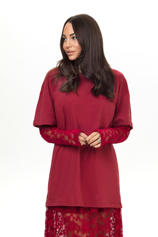 T-shirt Lace Bordeaux