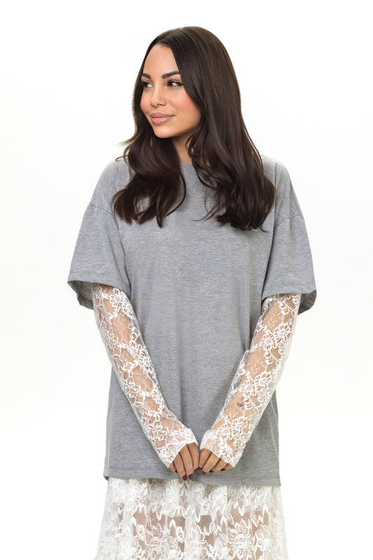 T-shirt Lace Grigio