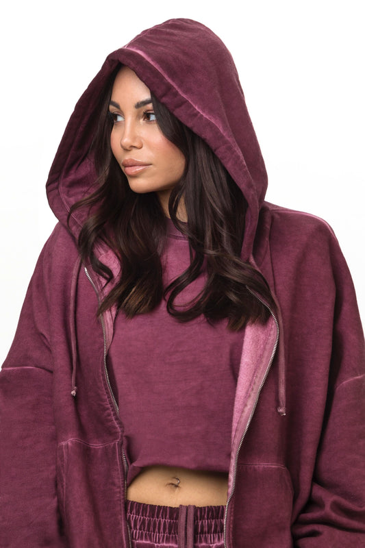 Felpa Oversize Cerniera Fade Bordeaux
