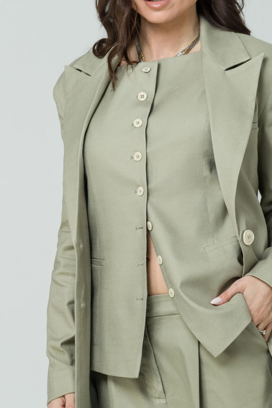 Bella – Gilet Sartoriale in Lino Pistacchio