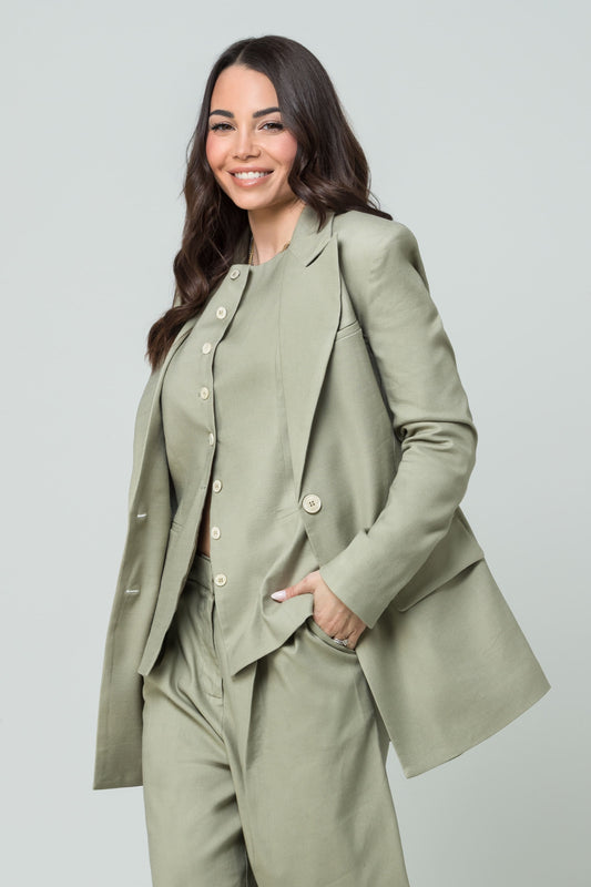 Aura – Blazer Monopetto in Lino Pistacchio