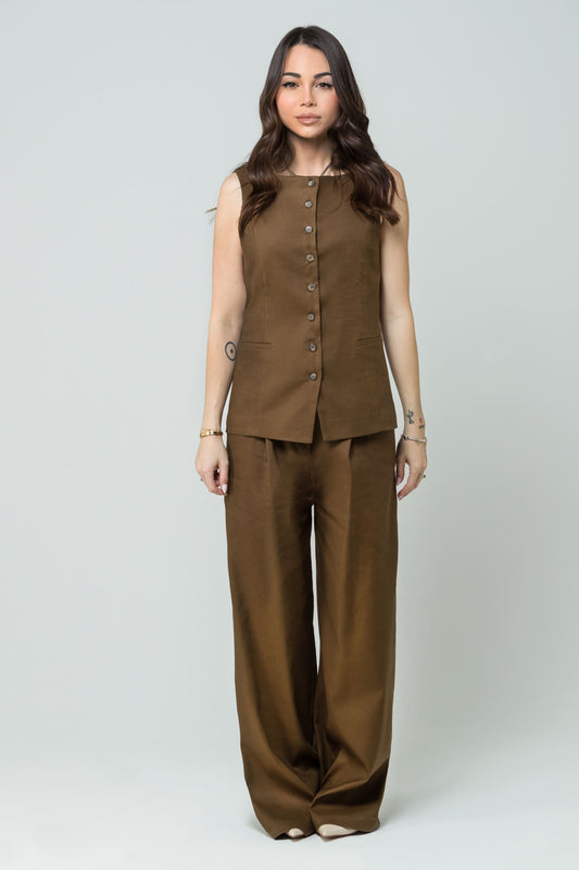 Bella – Gilet Sartoriale in Lino Cioccolato