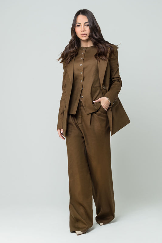 Era – Pantaloni Sartoriali in Lino Cioccolato
