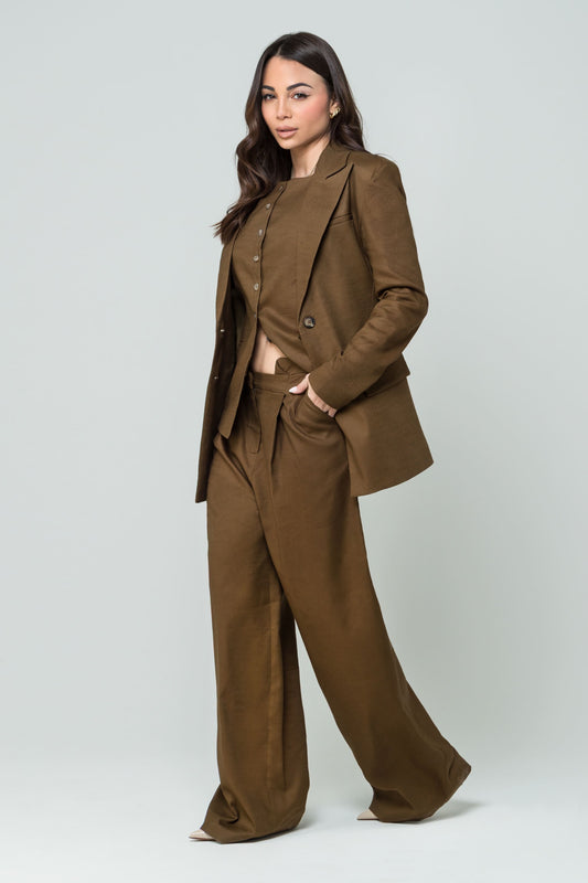 Era – Pantaloni Sartoriali in Lino Cioccolato
