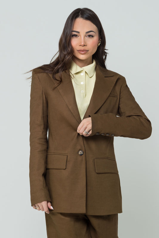 Aura – Blazer Monopetto in Lino Cioccolato