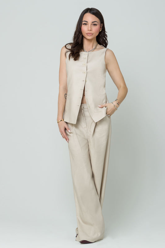 Bella – Gilet Sartoriale in Lino Sabbia