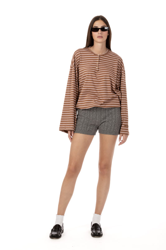 Lauren – Shorts in Maglia a Trecce Grigio