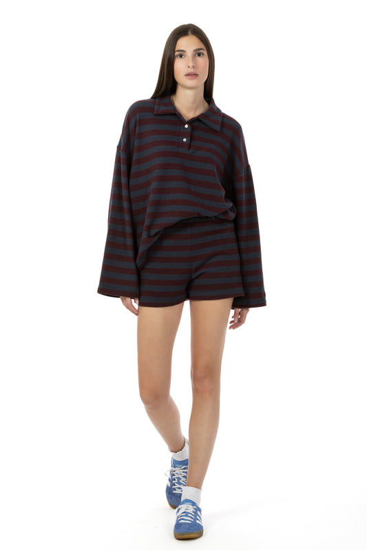 Lola – Set Polo & Shorts Rigati Bordeaux/Blu