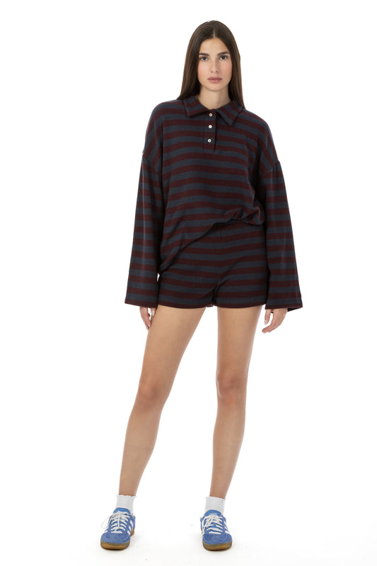 Lola – Set Polo & Shorts Rigati Bordeaux/Blu