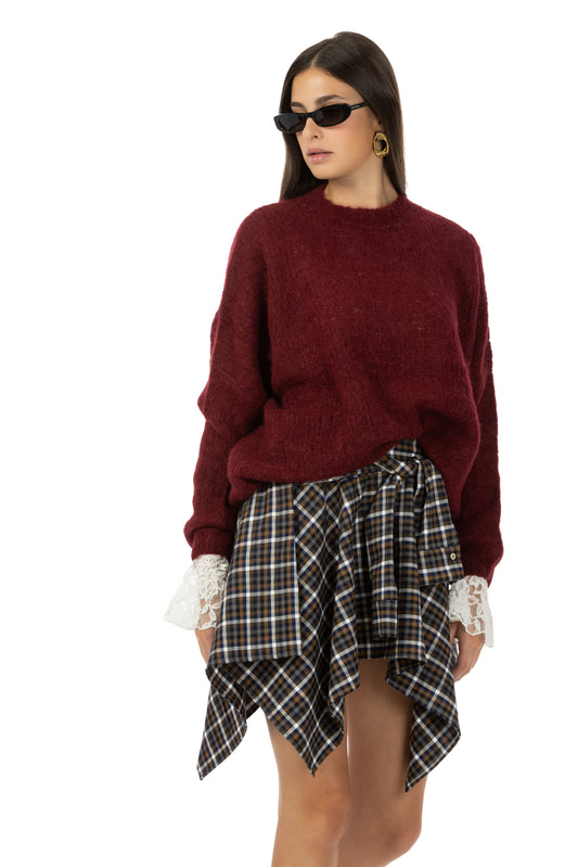 Luna – Maglione Rasato Girocollo Bordeaux
