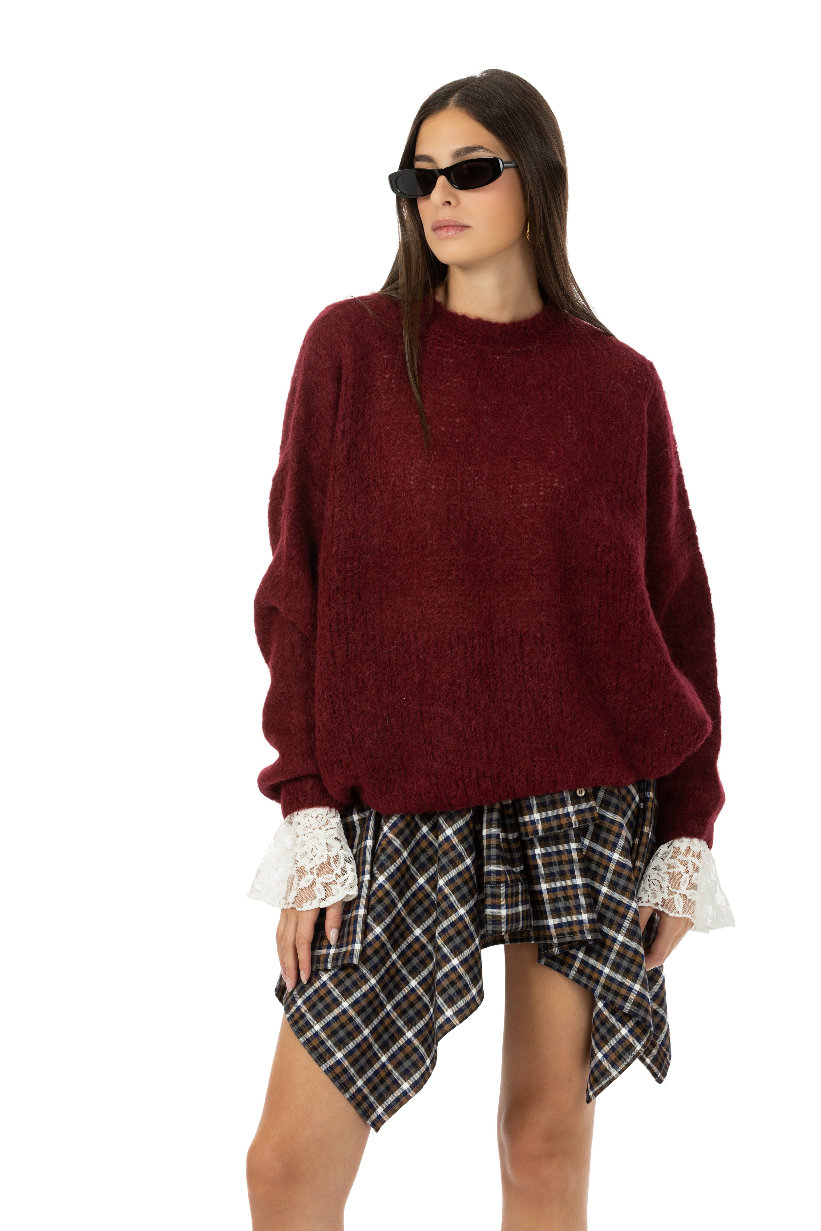 Luna – Maglione Rasato Girocollo Bordeaux | Martina Ravotti Studio
