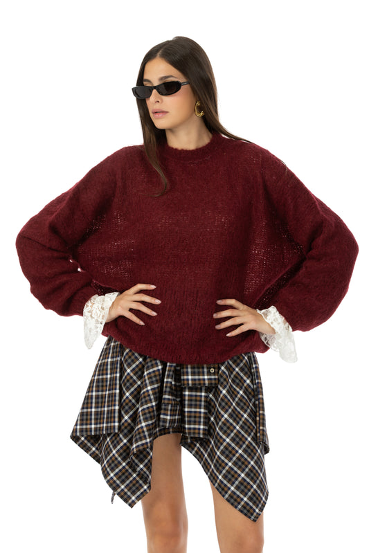 Luna – Maglione Rasato Girocollo Bordeaux
