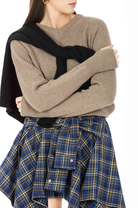 Léonie – Maglia Scollo V con Manicotto Taupe