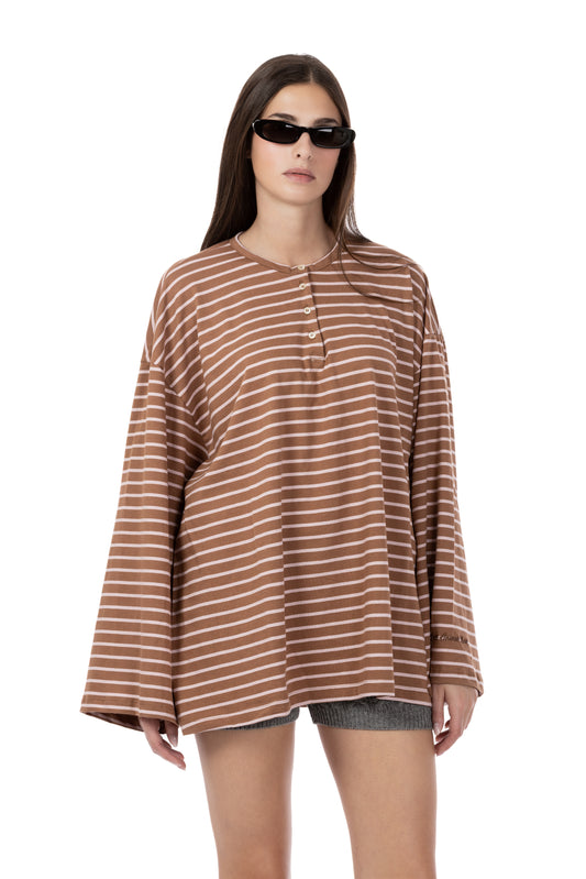 Nacrè – Polo a Righe Marrone/Rosa