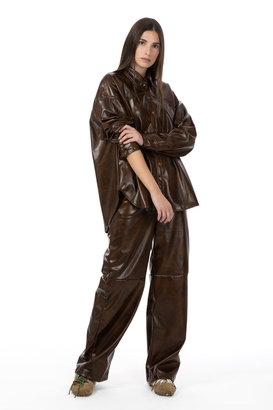 Urban Muse – Camicia Effetto Pelle Vintage Brown
