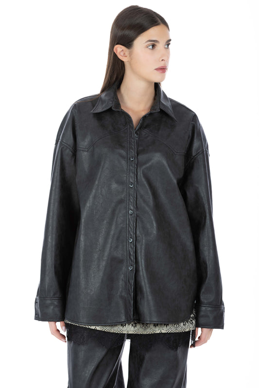 Urban Muse – Camicia Effetto Pelle Vintage Nero