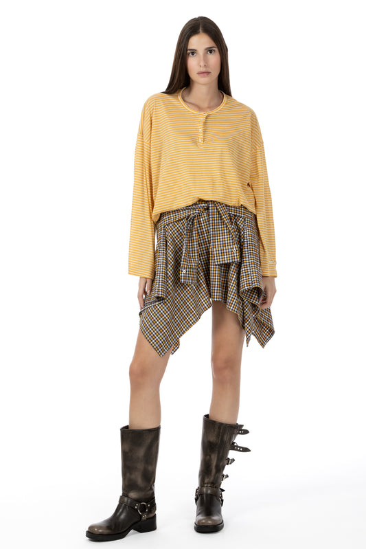 Vale – Gonna Camicia Check Giallo