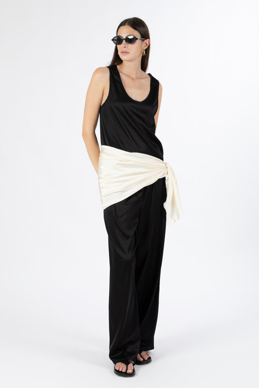 Sofia — Coordinato Canotta e Pantalone Satin con Foulard Nero
