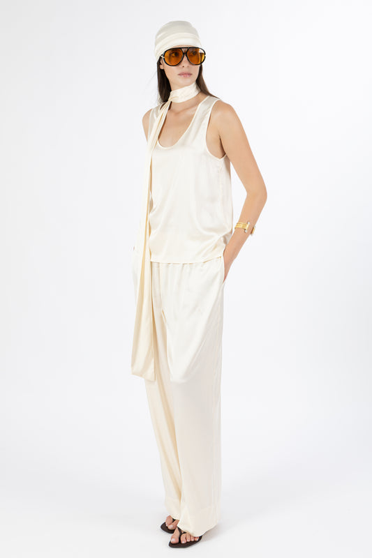 Sofia — Coordinato Canotta e Pantalone Satin con Foulard Burro