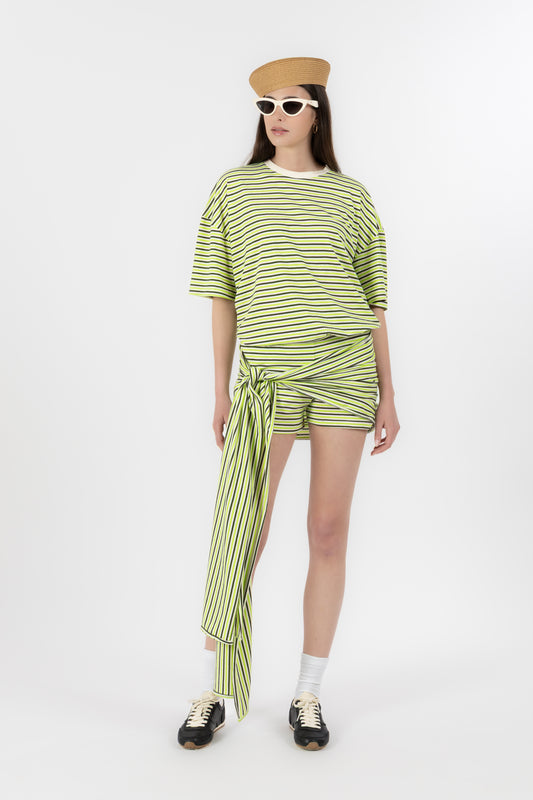 Lola Draped – Set in Maglia a Righe con Pareo Matcha