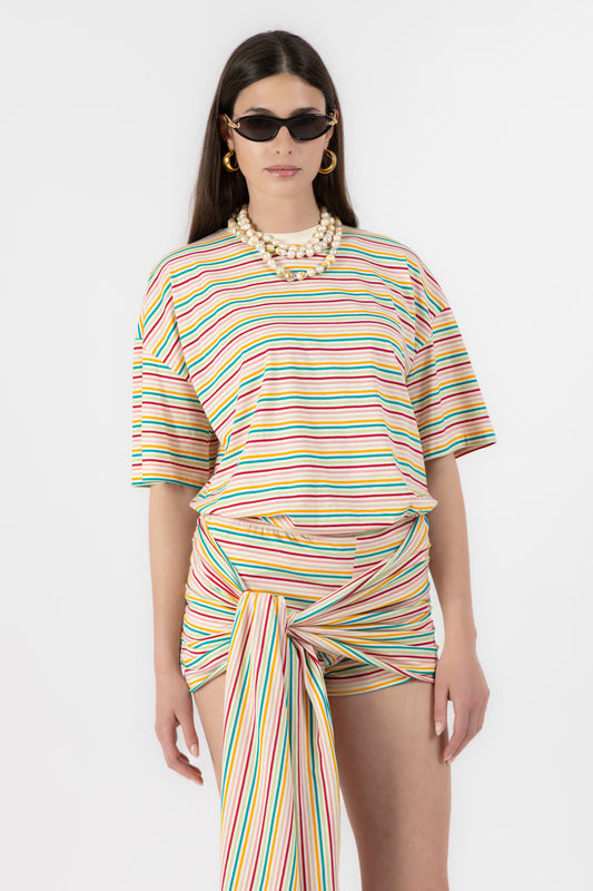 Lola Draped – Set in Maglia a Righe con Pareo Multicolor