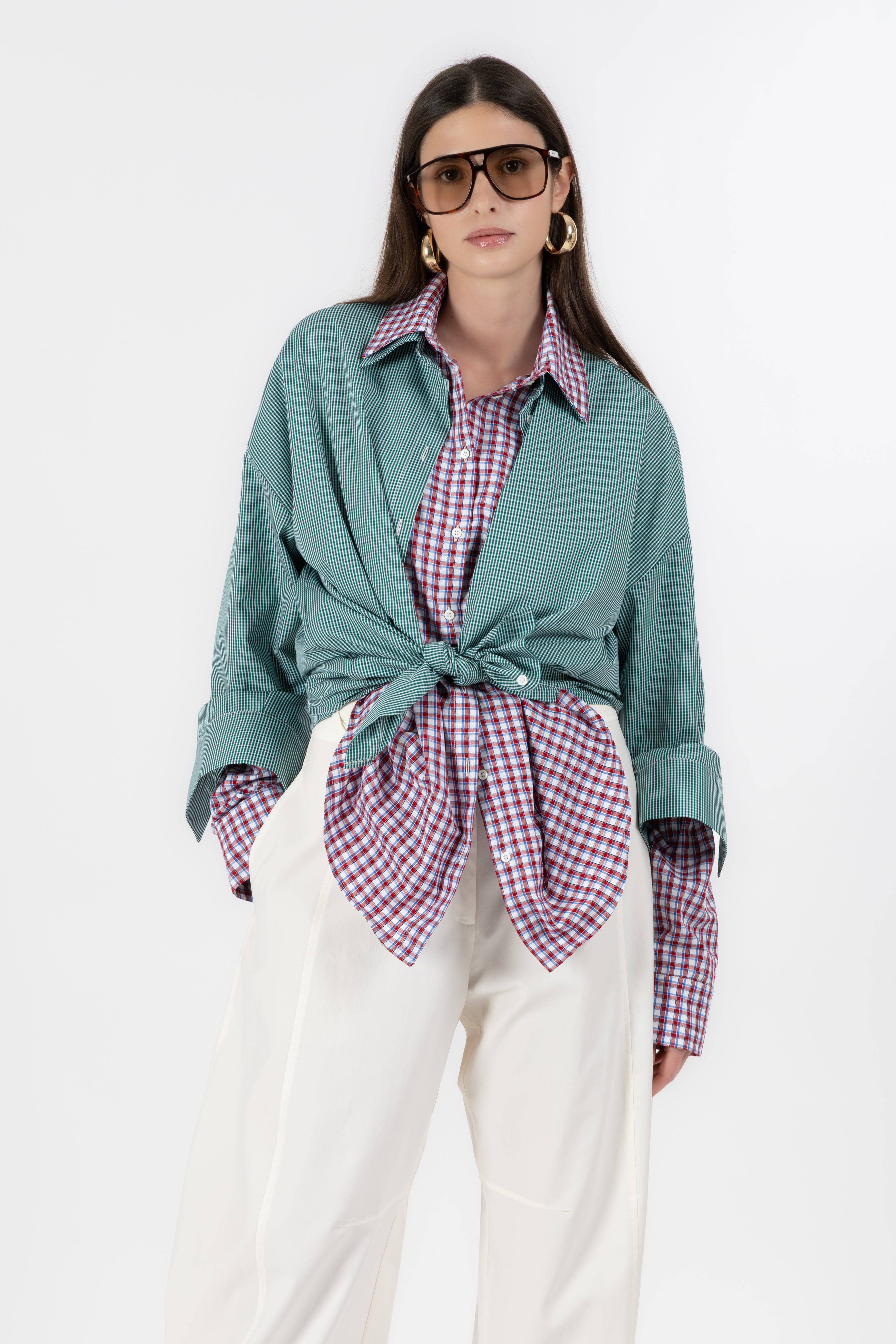 Overlap Shirt &ndash; Camicia Layered Verde/Rosso