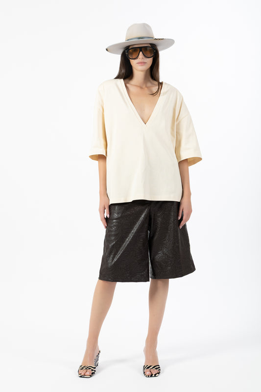 Sunset — Bermuda Oversize Effetto Pelle Cashmere Marrone