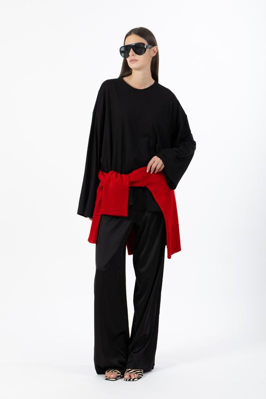 Celine — Pantalone Lungo in Satin Nero