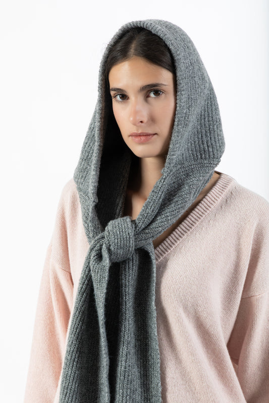 Balaclava — Cappuccio con Sciarpa Grigio Mélange