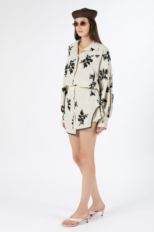 Paloma — Coordinato Camicia e Gonna Ricamata con Paillettes