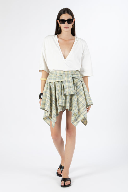 Vale — Gonna Camicia Check Verde Pastello