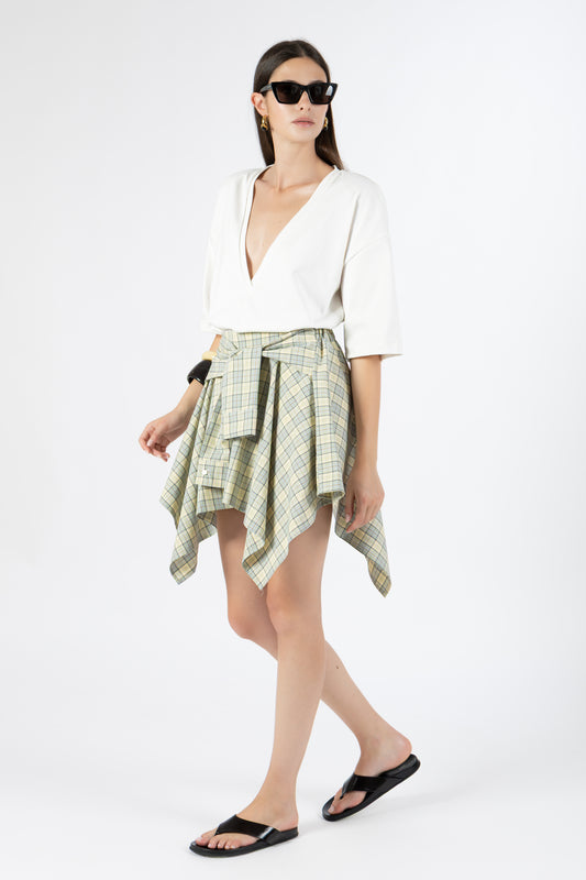 Vale — Gonna Camicia Check Verde Pastello